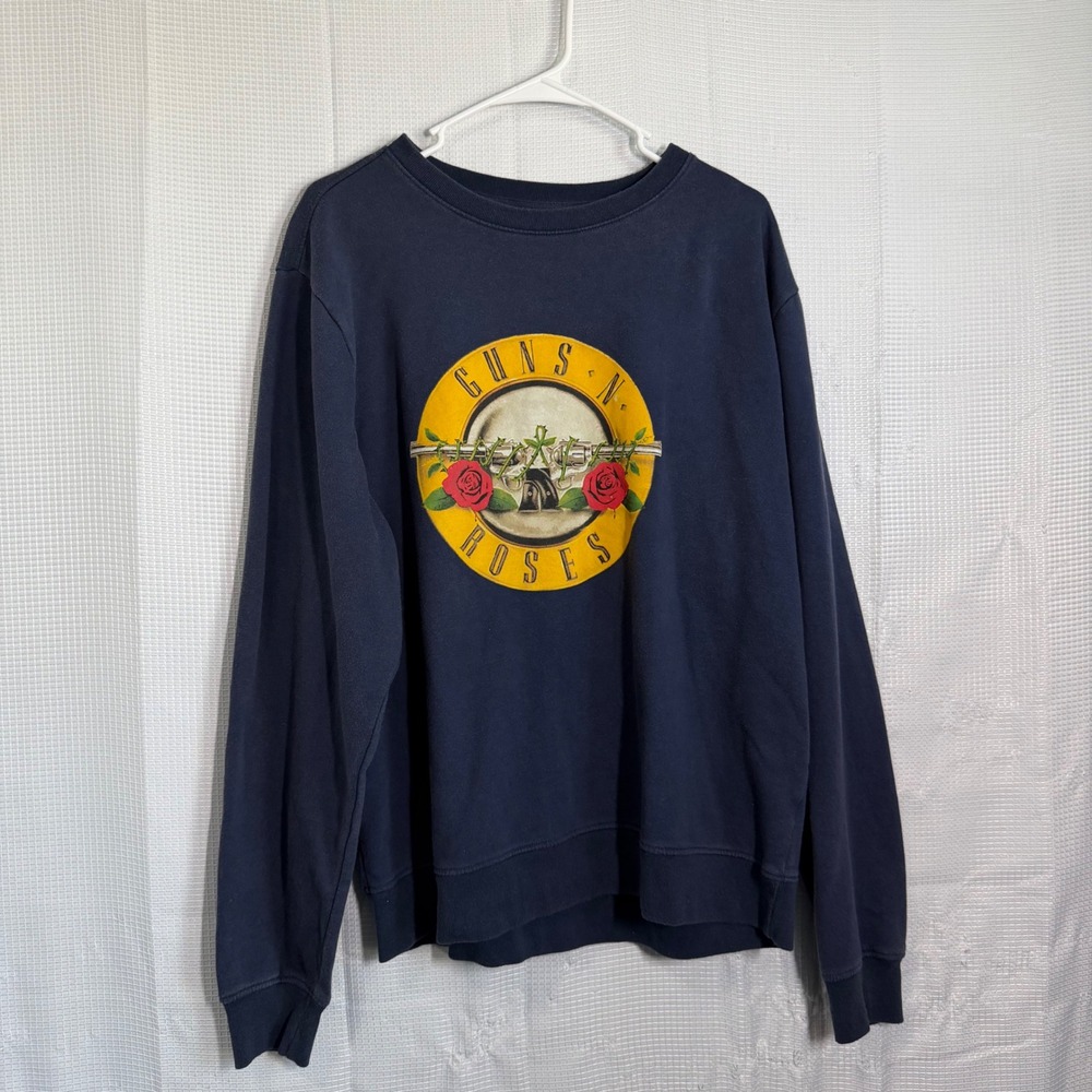 Guns N' Roses Sweatshirt Cotton Blend Graphic Logo Crewneck Rock Band Navy M